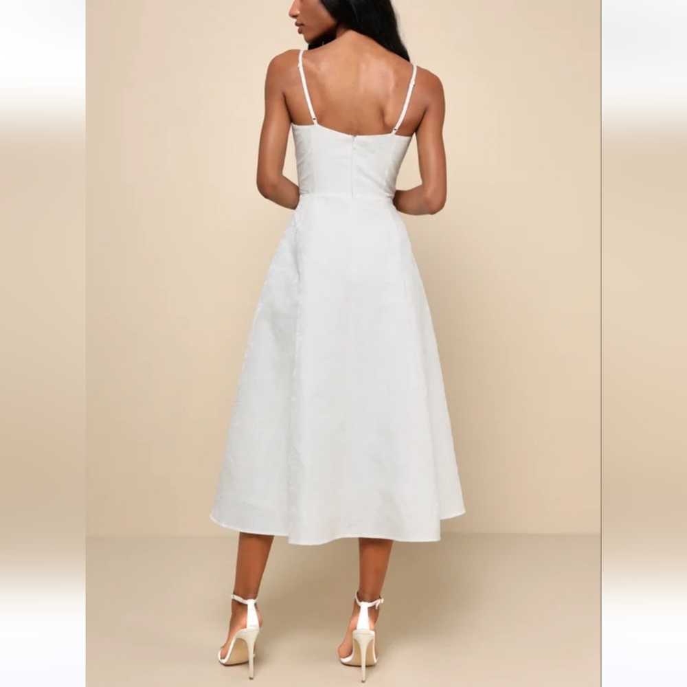 Lulu's Ivory Sweetheart Midi Dress with Spaghetti Straps - Picture 9 of 10